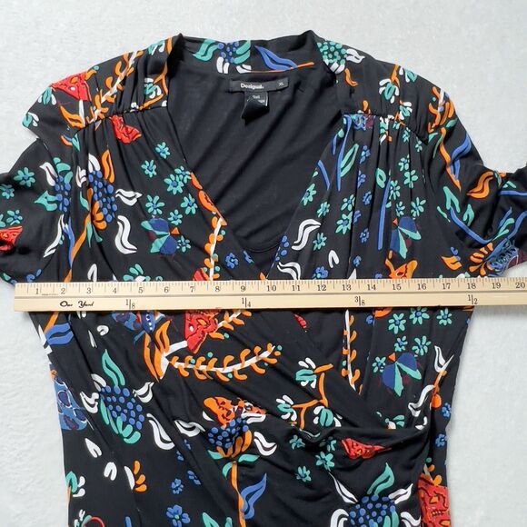 Desigual Bridie Jersey Hi Low Faux Wrap Dress Sz XL Black Floral Long Sleeve - Picture 11 of 14